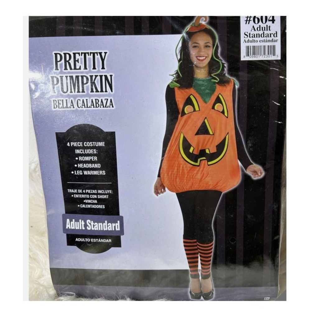 Amscan Pretty Pumpkin Costume Sz 8 Adult Standard 4pc Romper Set Halloween
